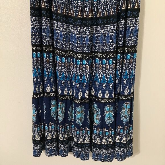 Bohemian Festival Blue Floral Boho Hippie Stretchy Casual Summer Midi Skirt Med - Picture 3 of 8